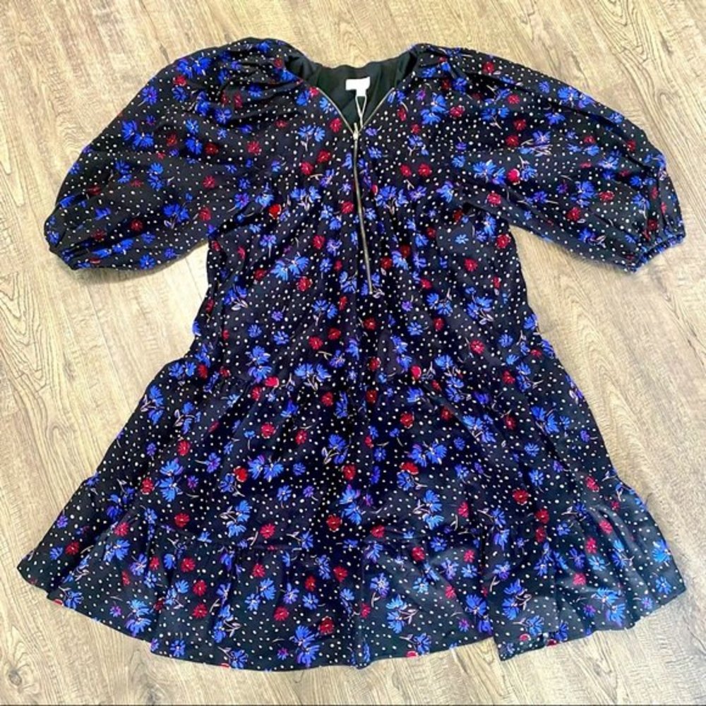 Monsoon Fabienne Bloomsbury Black Balloon Sleeve Dress Women's Size Large